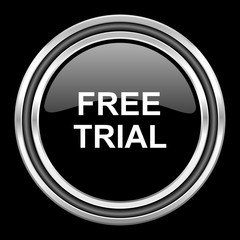 free trial silver chrome metallic round web icon on black background