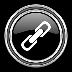 link silver chrome metallic round web icon on black background