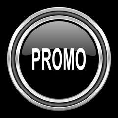 promo silver chrome metallic round web icon on black background