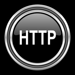 http silver chrome metallic round web icon on black background