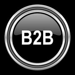 b2b silver chrome metallic round web icon on black background