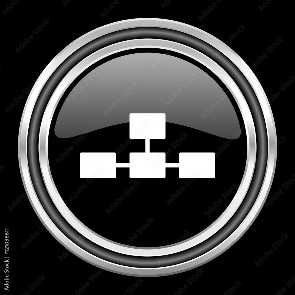 Poster database silver chrome metallic round web icon on black background
