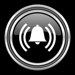 alarm silver chrome metallic round web icon on black background