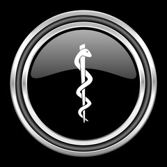 emergency silver chrome metallic round web icon on black background