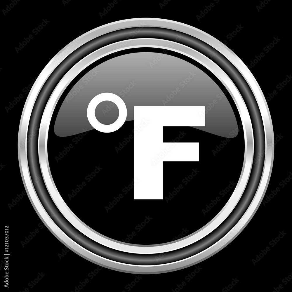 Poster fahrenheit silver chrome metallic round web icon on black background