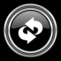 rotation silver chrome metallic round web icon on black background