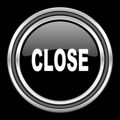 close silver chrome metallic round web icon on black background