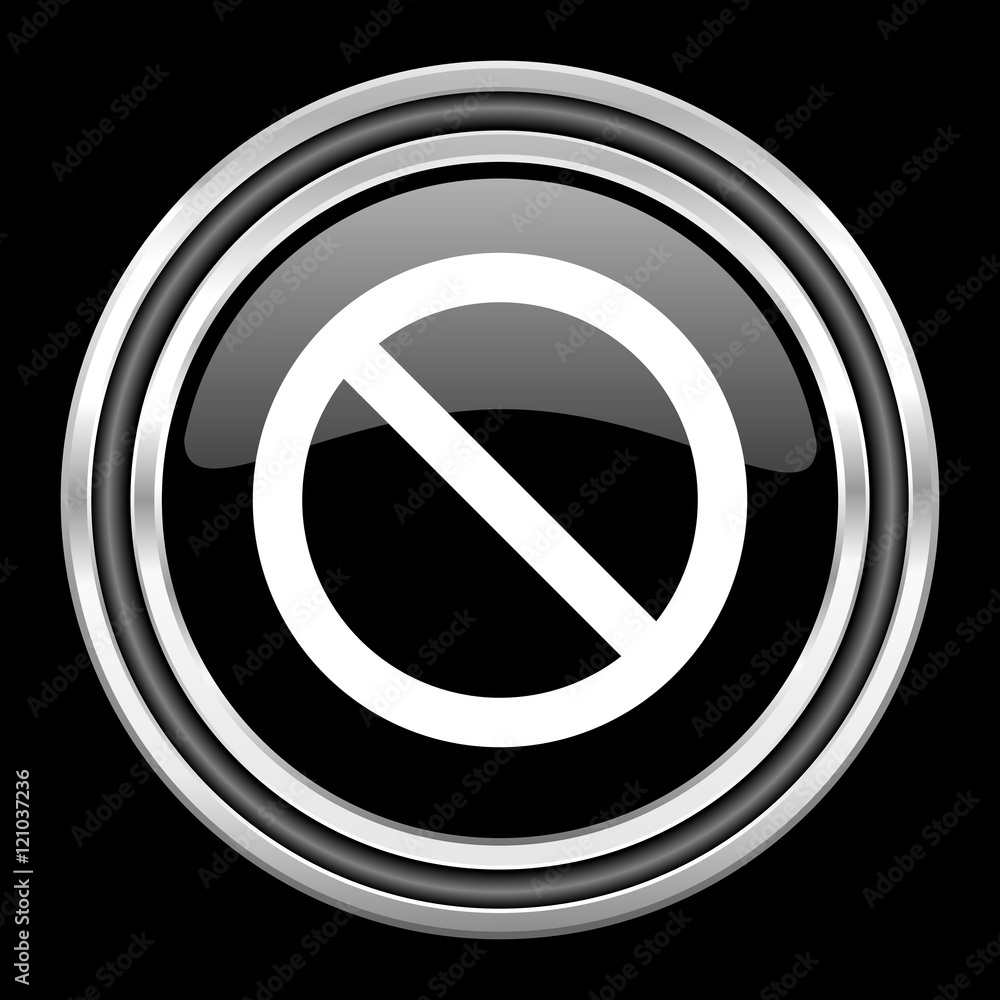 Aufkleber access denied silver chrome metallic round web icon on black background