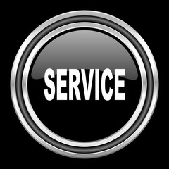 service silver chrome metallic round web icon on black background