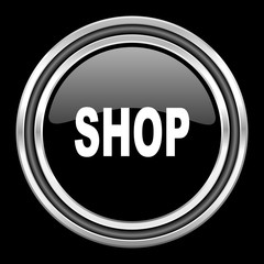 shop silver chrome metallic round web icon on black background