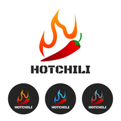 Hot chili pepper in fire, vector illustration, logo set