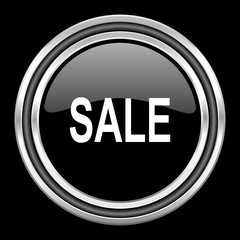 sale silver chrome metallic round web icon on black background