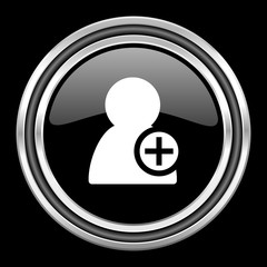 add contact silver chrome metallic round web icon on black background