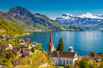 Keuken spatwand met foto Famous boats on lake Lucerne in Weggis, Switzerland © Eva Bocek