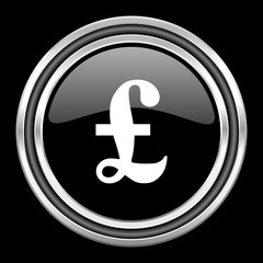 pound silver chrome metallic round web icon on black background