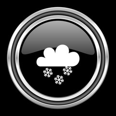 snowing silver chrome metallic round web icon on black background