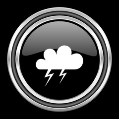 storm silver chrome metallic round web icon on black background