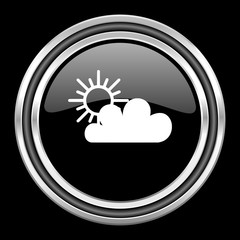 cloud silver chrome metallic round web icon on black background