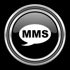 mms silver chrome metallic round web icon on black background
