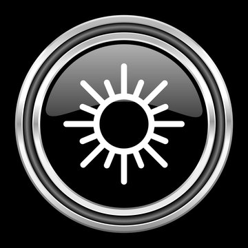 sun silver chrome metallic round web icon on black background