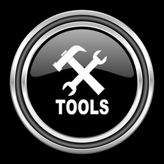 Fototapeta premium tools silver chrome metallic round web icon on black background