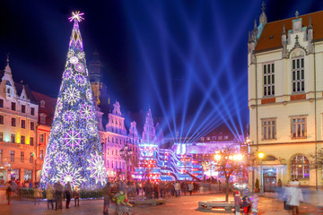 Wroclaw. The central market square at night.