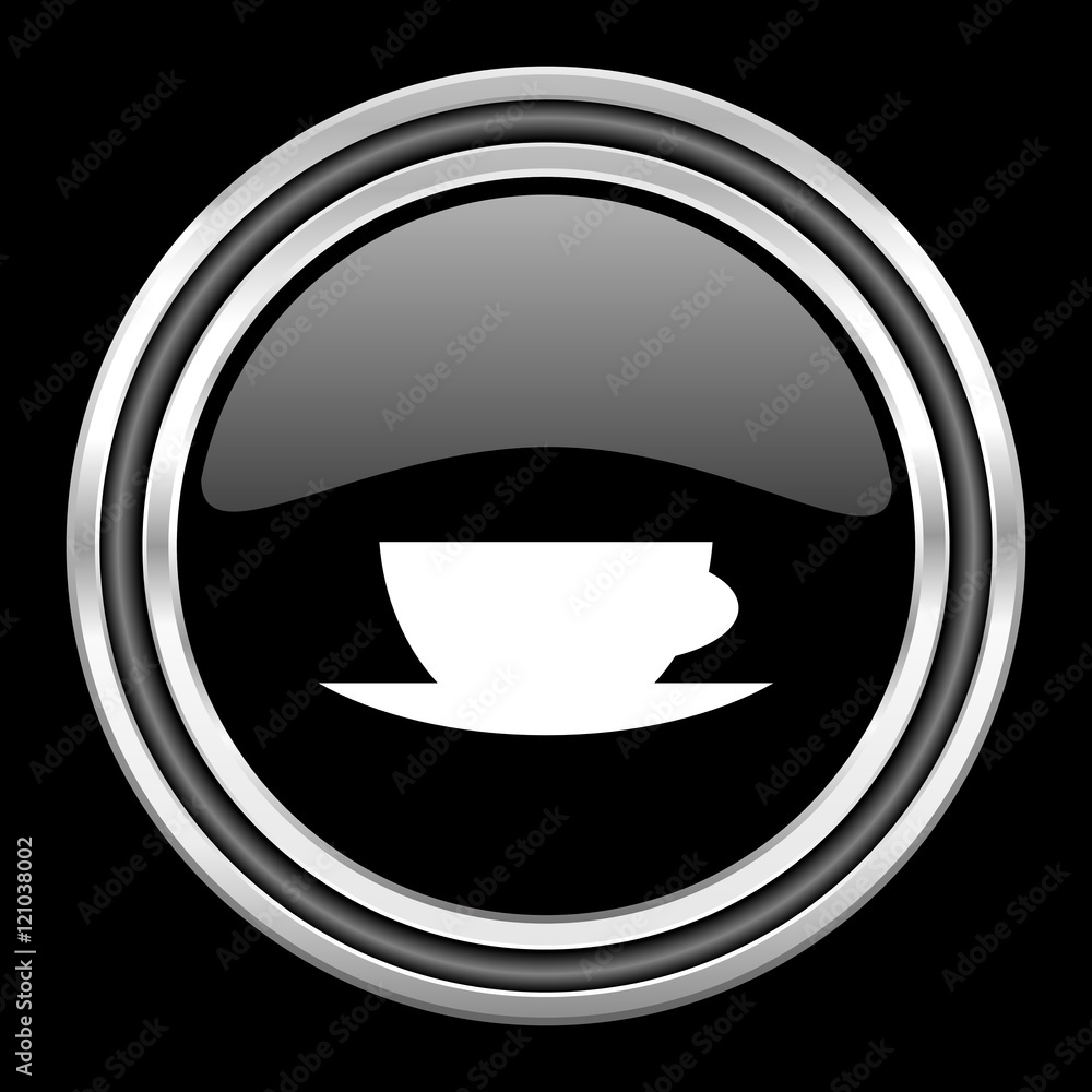 Poster espresso silver chrome metallic round web icon on black background