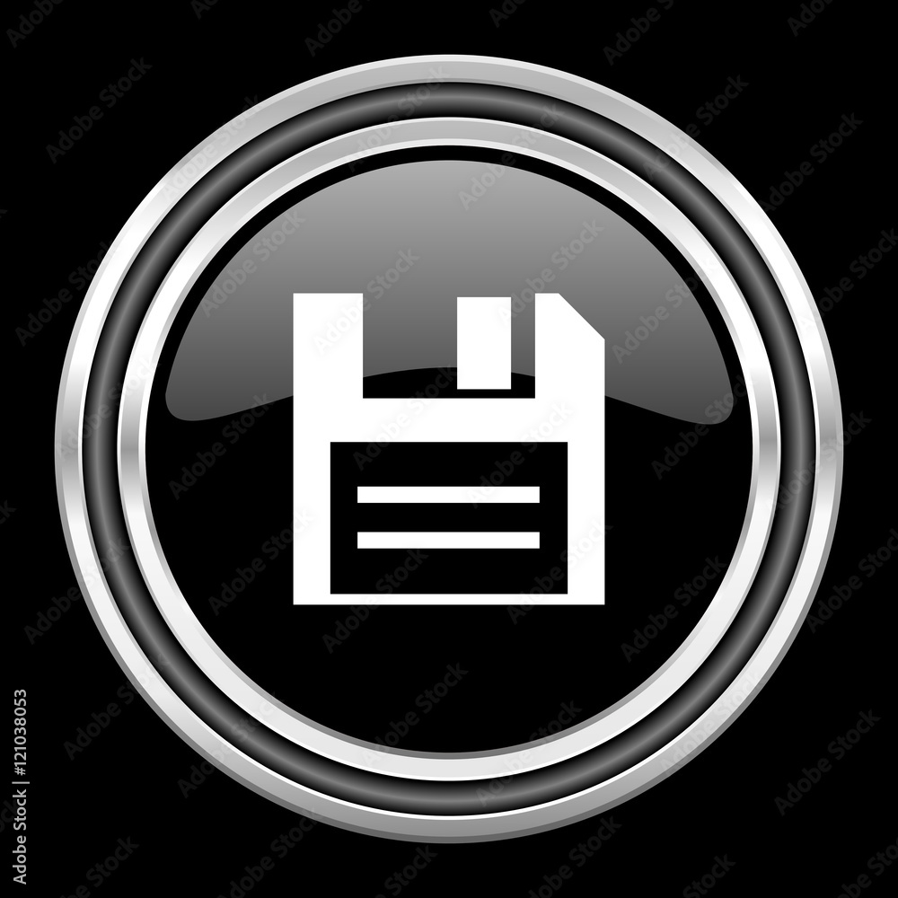 Poster disk silver chrome metallic round web icon on black background