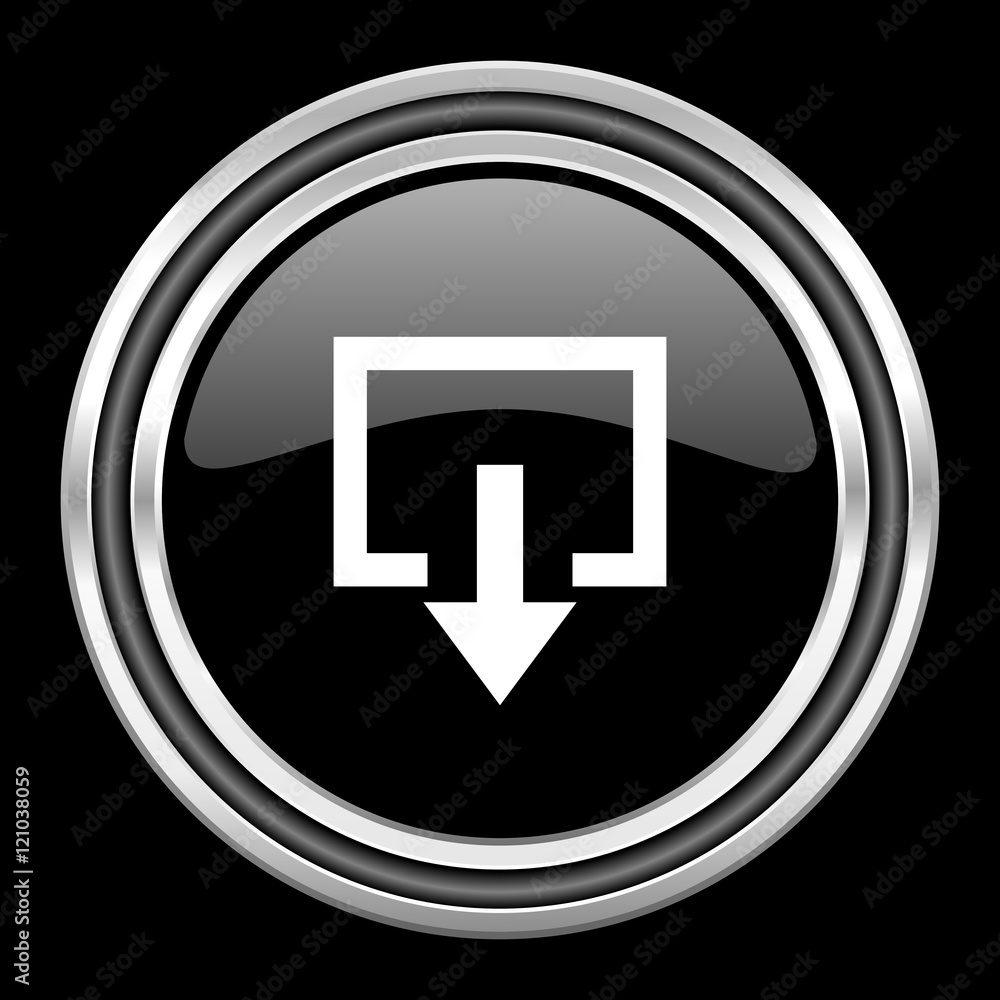Poster exit silver chrome metallic round web icon on black background
