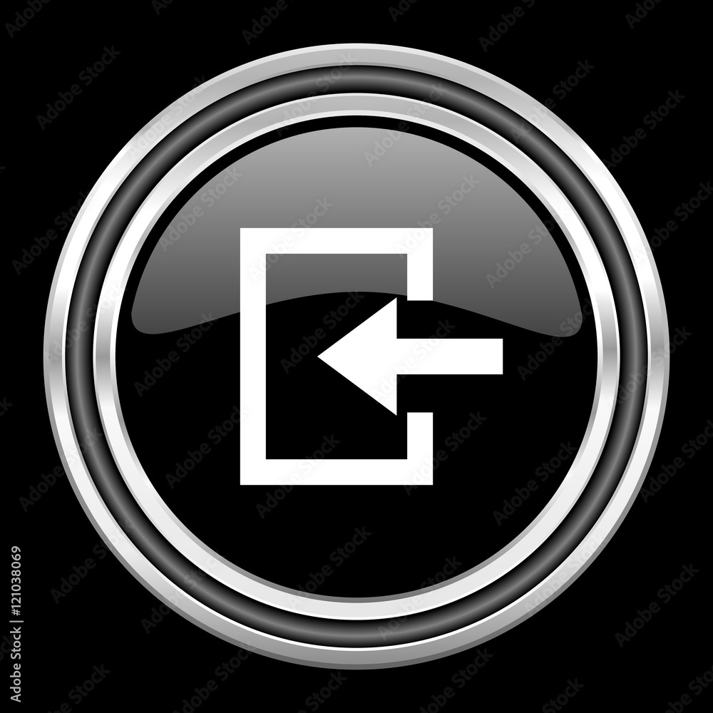 Poster enter silver chrome metallic round web icon on black background
