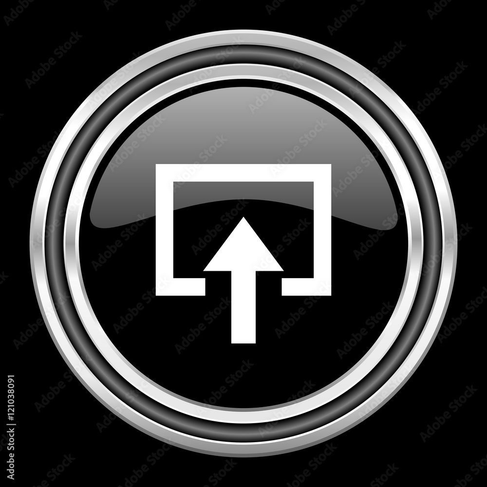 Poster enter silver chrome metallic round web icon on black background