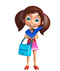 kid girl with Right sign and school bag