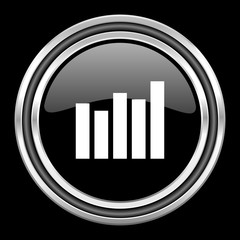 graph silver chrome metallic round web icon on black background
