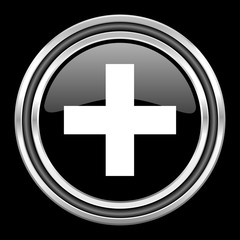 Fototapeta premium plus silver chrome metallic round web icon on black background