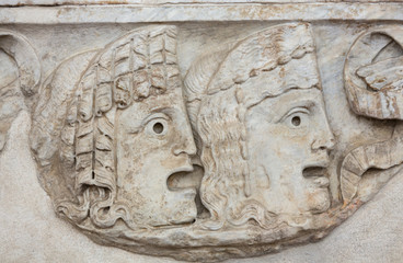 Ancient bas-relief  in the baths of Diocletian in Rome. Italy
