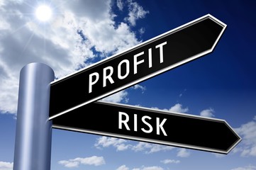 Fototapeta premium Singpost illustration, two arrows - profit and risk