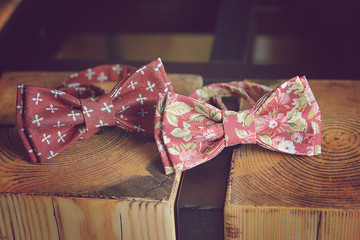 bow tie handmade on a vintage wooden background