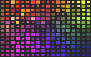 Colored squares of different sizes. Dark background. Vector.