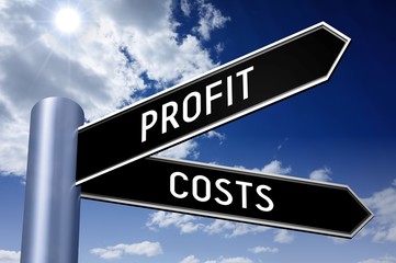 Fototapeta premium Singpost illustration, two arrows - profit and costs