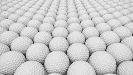 An ordered array of golf balls under neat studio lighting.