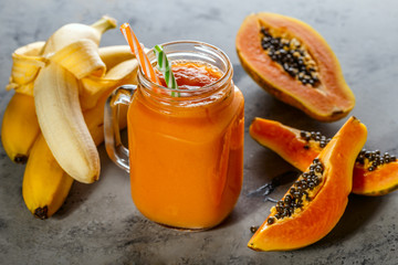 Papaya smoothie, selective focus. Detox, diet food.