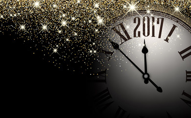 Fototapeta na wymiar Black 2017 New Year clock background.