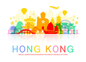 Naklejka premium Hong Kong Travel Landmarks.