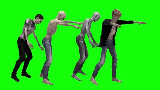 a mob of zombies is on green background