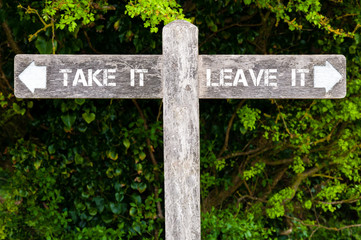 TAKE IT versus LEAVE IT directional signs