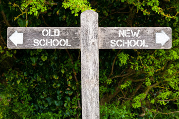 OLD SCHOOL versus NEW SCHOOL directional signs
