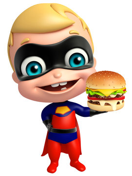 cute superbaby with burger