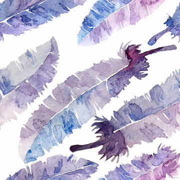 Watercolor feathers seamless pattern.