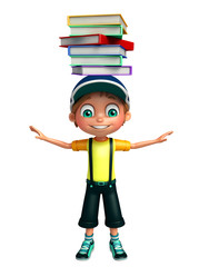 kid boy with book stack
