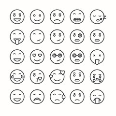 Flat and line emoticon face icons set.